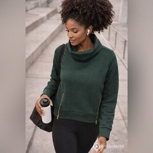 Addison Bay Dark Green Cowl Neck Sweater with Gold Zippers